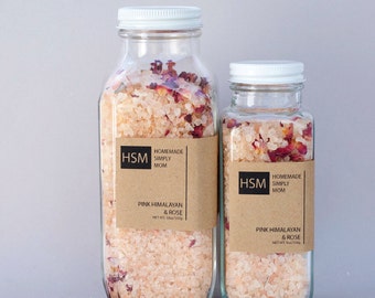 16 oz Pink Himalayan Bath Salts with Organic Rose Petals and essential oils- Bridesmaid gift- Detox Rose bath salts