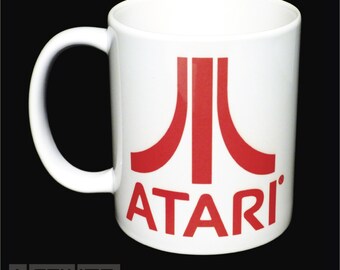 White Ceramic MUG - ATARI Retro Joystick Controller - Vintage Gamer LOGO