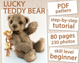 Teddy Bear PATTERN & Tutorial - Instant download PDF, sewing pattern, instructions, step-by-step tutorial, sew teddy bear