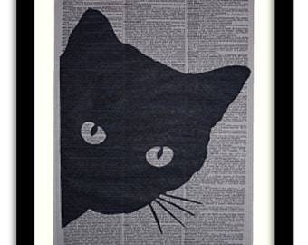 Black Cat Print No.69, black cat ears, black cat poster, the black cat, cat poster, cat art, cat wall decor, dictionary art, cat wall art