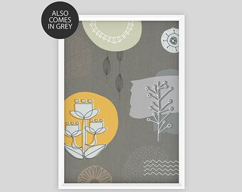 Mid Century Modern Scandinavian style hand drawn nature print A3 INSTANT DOWNLOAD
