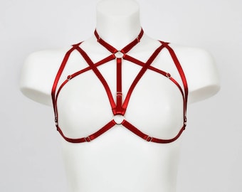 Satin elastic red Bondage Body harness, see through lingerie, erotic lingerie, bondage, hot lingerie, gift for her