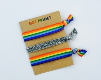 Pride Hair Ties, LGBT, LGBTQ, Lesbian, Gay, Bisexual, Transgender, Queer, Rainbow, Elastic Hair Ties, Creaseless Hair Ties