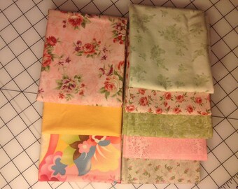Pastel Floral Fat Quarter bundle of 8 fabrics- 100% cotton