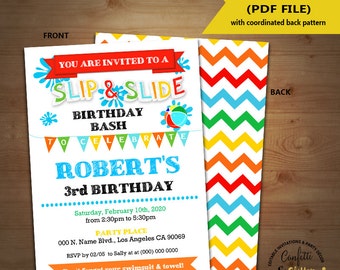 Slip N Slide birthday bash invitation backyard primary colors pool party invite Instant Download YOU EDIT TEXT and print yourself 5492
