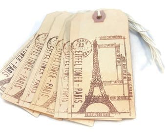 Eiffel Tower Gift Tags, French Tags, Paris Tags, Tea Stained Tags, Hang Tags, Primitive Tags, French Chic Tags, Merchandise Tags, Shabby Tag