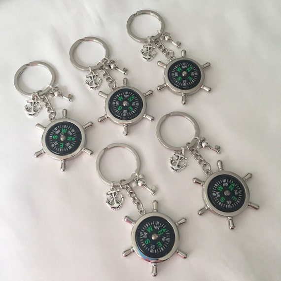 Set of 5 Nautical Compass Keychains