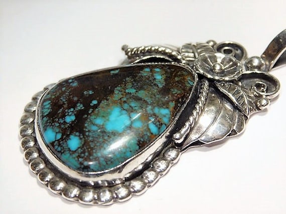 Vintage Bisbee Turquoise Pendant Navajo Sterling Silver Native American Turquoise Pendant Jewelry Artisan Handcrafted Gemstone Statement