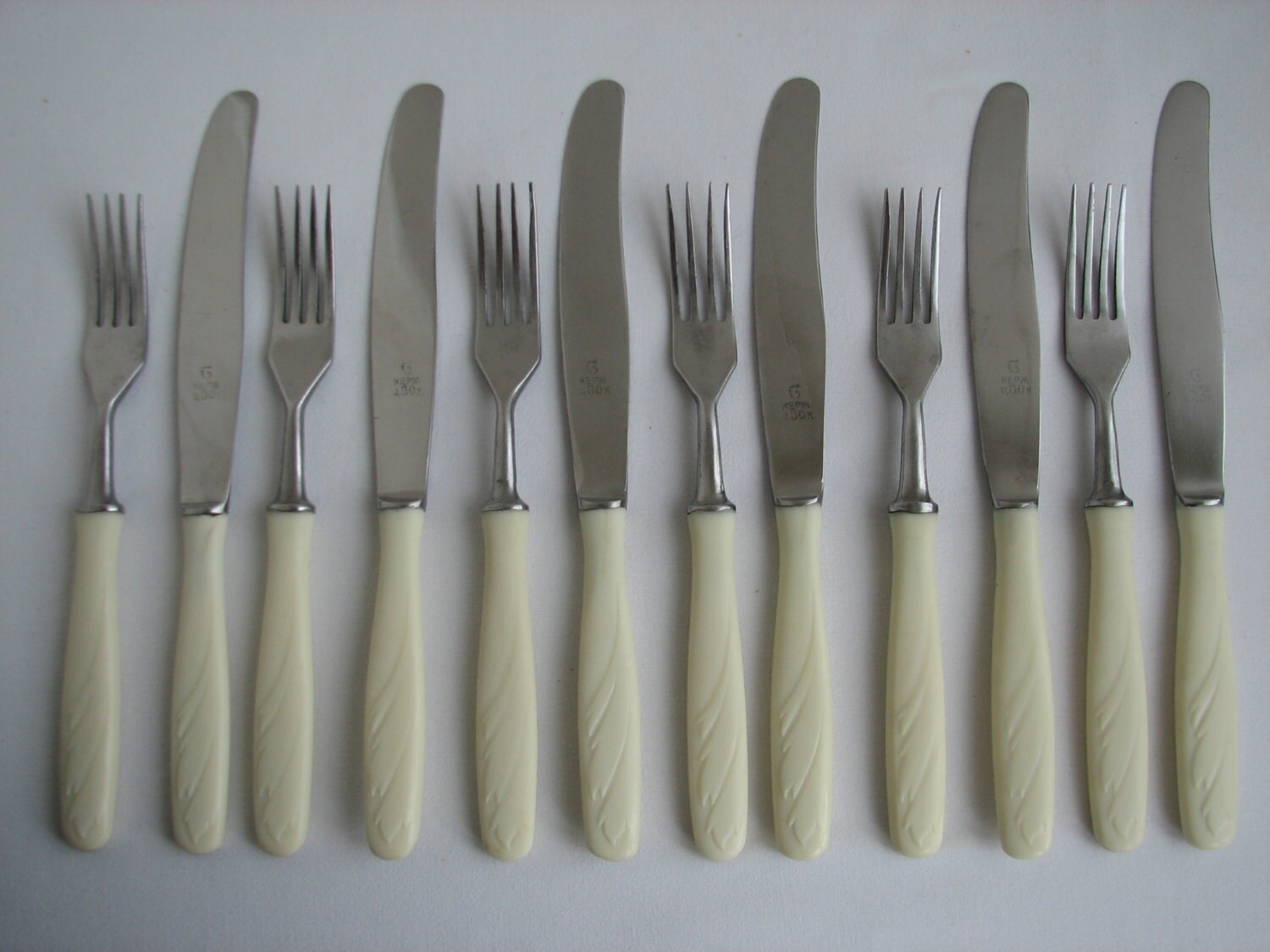 Vintage Forks and Knives Ivory Bakelite Handles. Soviet Era