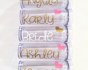 Set of 8 Bridesmaid Tumblers With Hearts | Bachelorette Party Gift | Bridesmaid Gifts | Wedding Party Gift | Flower Girl Gift