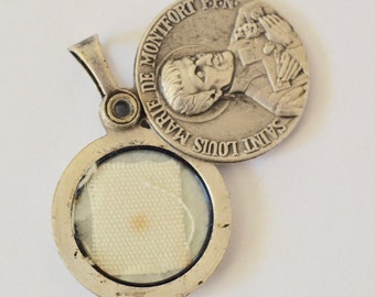 Saint Louis Marie De Montfort Reliquary By Tschudin - French Religious Medal Reliquary Pendant Charm - Fabric Relic - Holy Mary Virgin