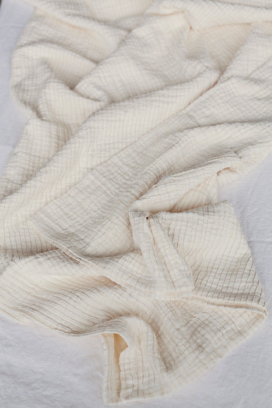 Ivory linen bed throw pleated linen blanket in 2 sizes big