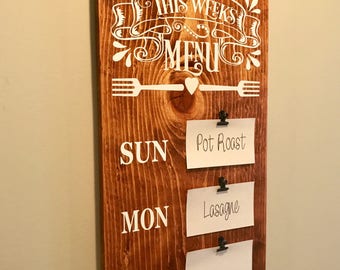 Menu Board, Meal Planning Sign, Weekly Meal Planning, Farmhouse Decor, Wooden Kitchen Sign, Fixer Upper Decor, Rustic Home Decor,