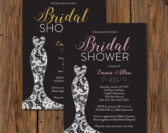 Lace Wedding Dress Bridal Shower Invitation