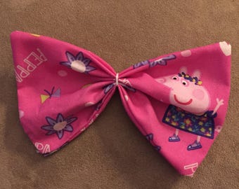 Fabric hair bow made with Peppa Pig fabric/hair bow/hair clip/pony tail holder/choose your pattern/popular patterns/handmade/customize