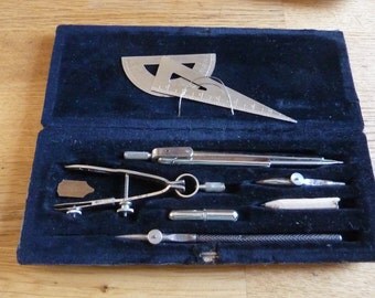 former case square objects old french precision drawing compass