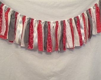 Christmas Garland/Red Fabric Garland/Silver Garland/Christmas Fabric Garland/Fireplace Decorations/Holiday Garland/Red and Silver Garland