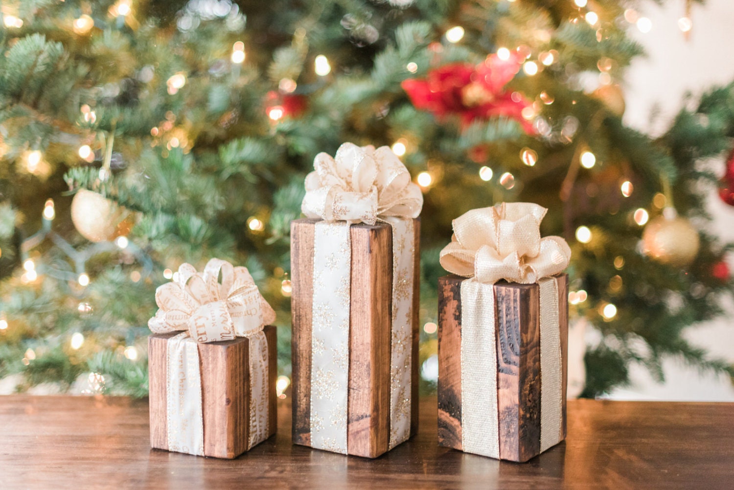 Set of 3 Wood Christmas Presents Rustic Christmas