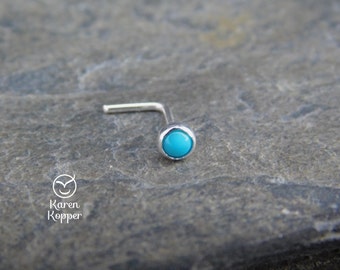 Turquoise nose piercing, sterling silver 0.925, L shape, 20 gauge.