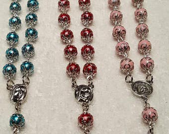 Capped car rosaries. Rear view mirror rosary. Pocket rosary. 2 decade rosary