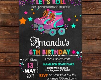Roller skating invitation for girls | Roller skating invitations for birthday party | Roller Skating Chalkboard | DIY Party Invitation