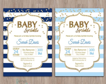 Baby sprinkle invitation boy, baby sprinkle invite, Blue Gold Baby Sprinkle Invitation, baby boy sprinkle invitation, boy baby sprinkle