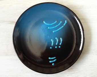Black blue ceramic plate vintage wall decor