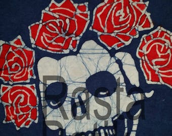 Grateful Dead Bertha hand made batik navy blue Skull and roses Jerry Garcia