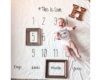 Baby Monthly Milestones, Anniversary milestone blanket, baby blanket, newborn photo prop, Baby Gift, Nursery Decor, Age Blanket