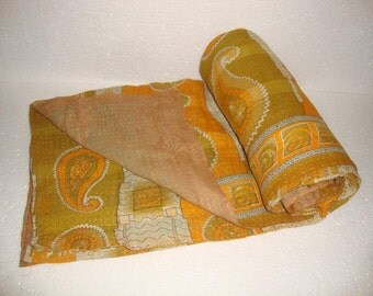 Vintage Light weight Kantha Quilt Reversible Throw Bedspread Bedding E967
