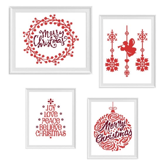 Merry Christmas Cross Stitch Pattern Happy Holiday PDF Instant