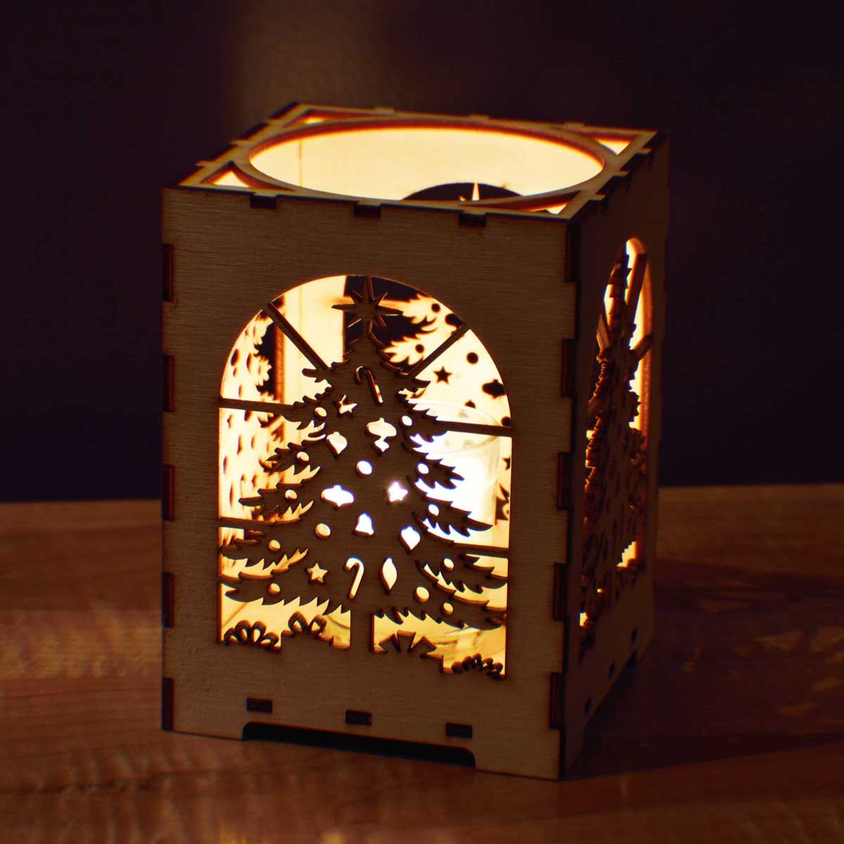 Découpé au laser photophore bois arbre de Noël avec des