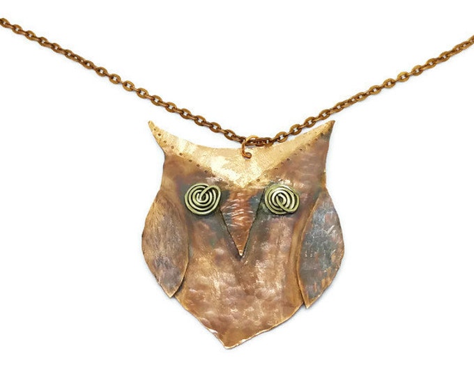 Mixed Metal Copper and Sterling Silver Owl Pendant Necklace, Copper Owl Necklace, Mixed Metal Jewelry, Unique Birthday Gift, Unisex Jewelry
