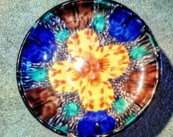 Vintage Ceramic Mexican or South Western America 9" Original known artist Compote, plate on stand c. 1930 Ship Worldwide