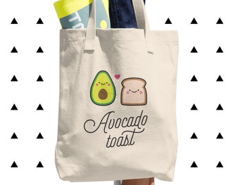 Avocado Toast Tote Bag, Vegan, Vegetarian, Plant Based, Foodie, Healthy, Bread, Kawaii, Cute, Funny, Love, Gift, Couple, Made in USA