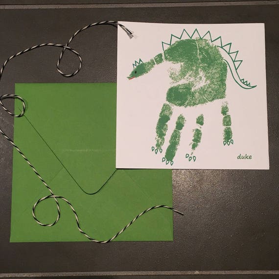 Personalized Kids Note Card Set // Handprint Art // Green