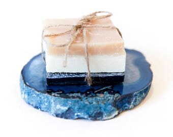 Agate Soap Dish - Agate Platter - Blue or Natural - Geode Soap Dish -
