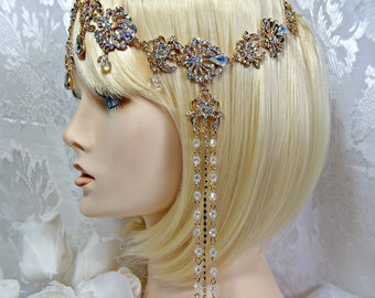 Great Gatsby Headpiece 1920s Roaring 20s Flapper, Aurora Borealis Crystal, Gatsby wedding, gatsby accessories, The Great Gatsby dress party