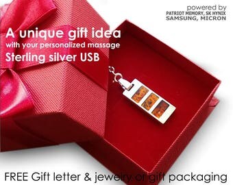 Unique Birthday Gift,Personalized Gift USB necklace 8~64GB,Silver-Amber,USB Pendant,Birthday Gift,Birthday gift for her,Anniversary Gift