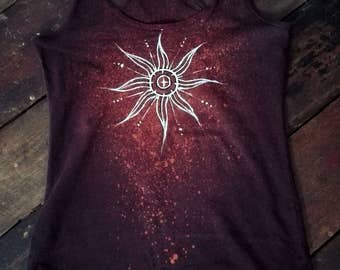 Unique handpainted chocolate brown racerback hippie top size L