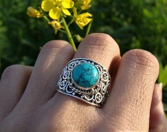Turquoise Ring, 925 Sterling Silver Ring, Turquoise Jewelry, Blue Stone Ring, Blue Turquoise Ring, Boho Ring, Gypsy Ring, Bohemian Ring