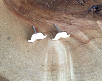 Brass moustache earring studs; moustache shaped earrings; sterling silver posts