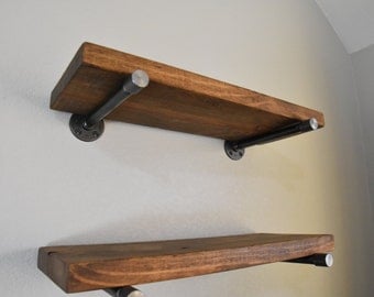 10" Deep Industrial Floating Shelf, Special Cap Pipe Support, Farmhouse Shelf, Wall Shelf, Open Shelving, Kitchen Shelve