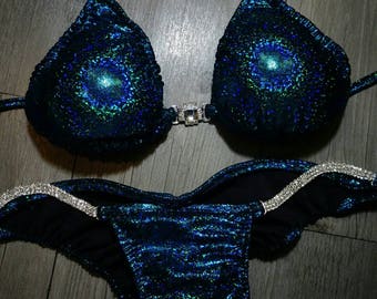 Gorgeous new NPC IFBB competition bikini a/d cup medium bottom holographic teal