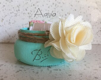 Business card holder. Rustic Chic Office Decor. Mason business card holder. Chic office decor. Pink Office Decor. Teal Office decor. Purple