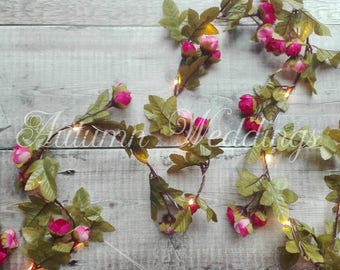 Pink Rose Fairy Lights / String Lights - Wedding Decorations Lit Garland Battery Operated Indoor Bedroom Boho Weddings Flower Wedding Decor