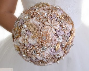 Champagne Wedding Bouquet Bridal Bouquet Brooch Bouquet Crystal Bouquet Ivory Bouquet Rhinestone Bouquet Gold Jewelry Wedding Dress Bouquet