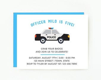 Police Birthday Party Invitation, Digital Design, Police Birthday, Officer Party, Police car, Minimalist Cute Invitation, Printable or Print