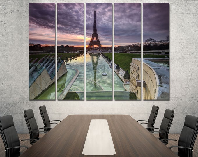 Classic Paris print art with Champs Elysees on canvas, Eiffel Tower and Champs Elysees cityscape French wall art, Paris travel photography