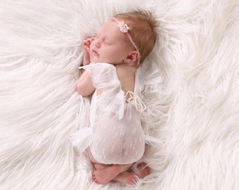 Girls Delicate Tulle Romper~ White, Newborn Photography Prop, Open Back Detail Romper
